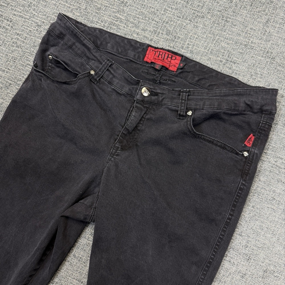 Tripp NYC Jeans Womens 16* Black Goth‎ Punk Skull Rivet Slim Pants Y2K Stretch